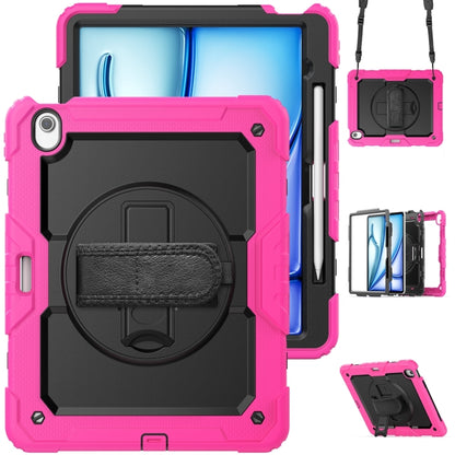 For iPad Air 13 2024 / Air 13 2025 Lucky Wheel Grip Silicone Hybrid PC Tablet Case with Shoulder Strap(Black+Rose Red) by buy2fix