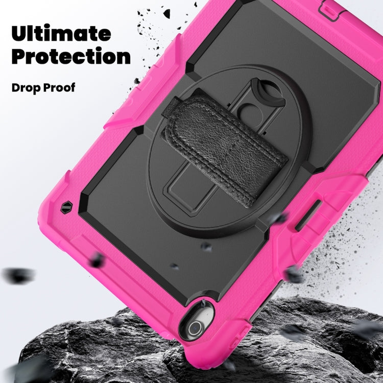 For iPad Air 13 2024 / Air 13 2025 Lucky Wheel Grip Silicone Hybrid PC Tablet Case with Shoulder Strap(Black+Rose Red) by buy2fix