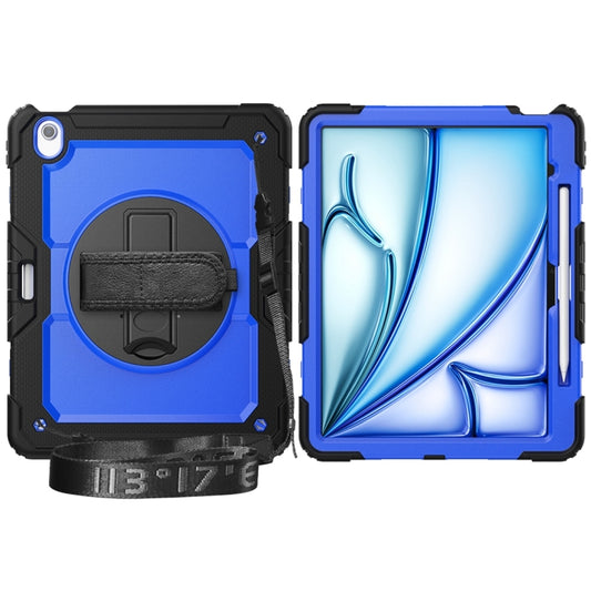 For iPad Air 13 2024 / Air 13 2025 Lucky Wheel Grip Silicone Hybrid PC Tablet Case with Shoulder Strap(Dark Blue+Black) by buy2fix