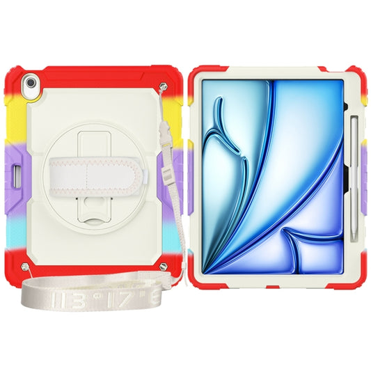 For iPad Air 13 2024 / Air 13 2025 Lucky Wheel Grip Silicone Hybrid PC Tablet Case with Shoulder Strap(Rainbow Red) by buy2fix