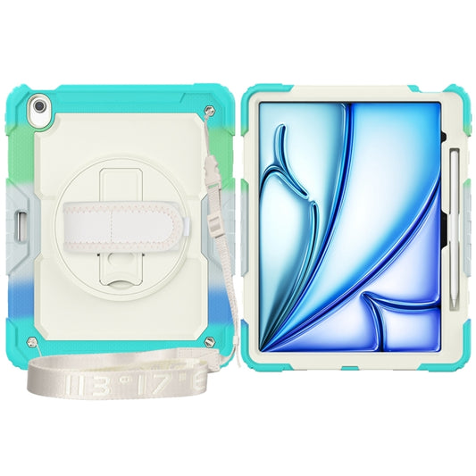 For iPad Air 13 2024 / Air 13 2025 Lucky Wheel Grip Silicone Hybrid PC Tablet Case with Shoulder Strap(Rainbow Blue) by buy2fix