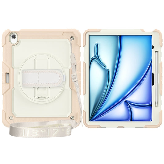 For iPad Air 13 2024 / Air 13 2025 Lucky Wheel Grip Silicone Hybrid PC Tablet Case with Shoulder Strap(Cream+Rose Gold) by buy2fix