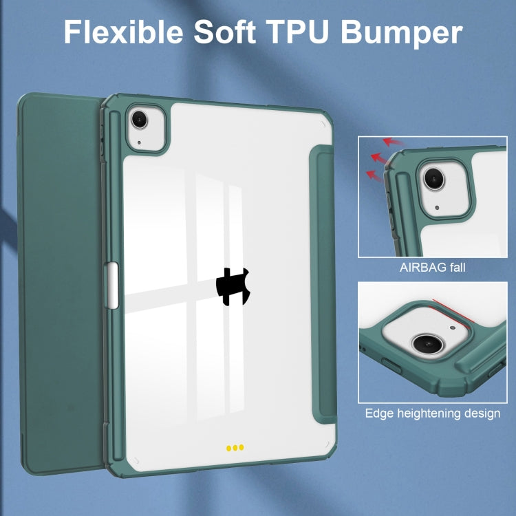 For iPad Air 13 2025 / 2024 Pure Color 3-fold Clear TPU Smart Leather Tablet Case(Dark Green) by buy2fix