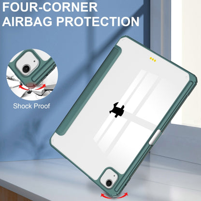 For iPad Air 13 2025 / 2024 Pure Color 3-fold Clear TPU Smart Leather Tablet Case(Dark Green) by buy2fix