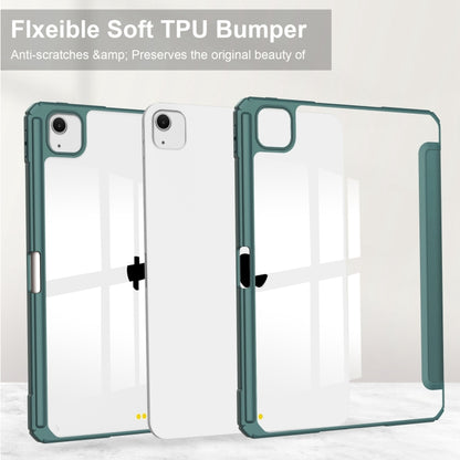 For iPad Air 13 2025 / 2024 Pure Color 3-fold Clear TPU Smart Leather Tablet Case(Dark Green) by buy2fix