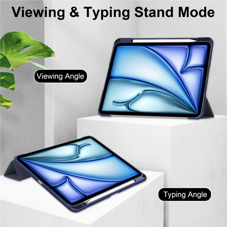 For iPad Air 13 2025 / 2024 Pure Color 3-fold Clear TPU Smart Leather Tablet Case(Dark Blue) by buy2fix