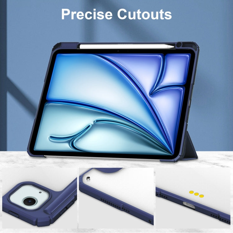 For iPad Air 13 2025 / 2024 Pure Color 3-fold Clear TPU Smart Leather Tablet Case(Dark Blue) by buy2fix