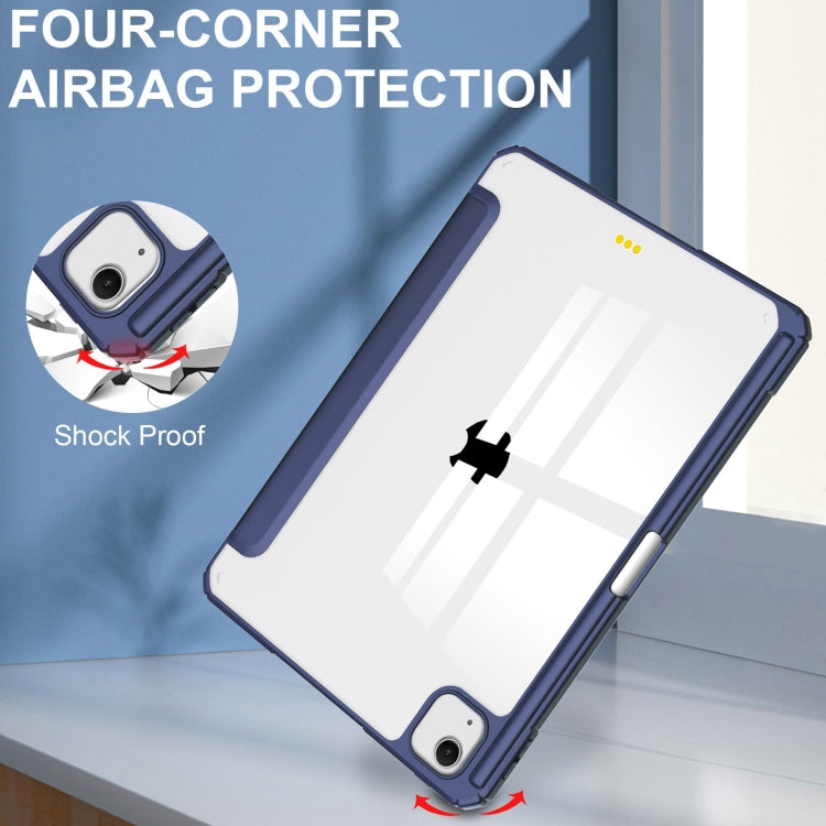 For iPad Air 13 2025 / 2024 Pure Color 3-fold Clear TPU Smart Leather Tablet Case(Dark Blue) by buy2fix
