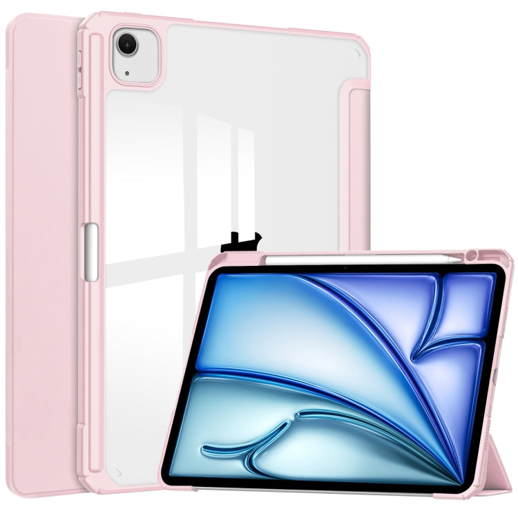 For iPad Air 13 2025 / 2024 Pure Color 3-fold Clear TPU Smart Leather Tablet Case(Pink) by buy2fix