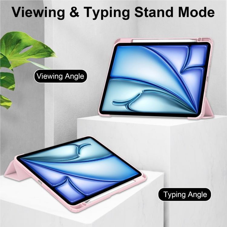 For iPad Air 13 2025 / 2024 Pure Color 3-fold Clear TPU Smart Leather Tablet Case(Pink) by buy2fix