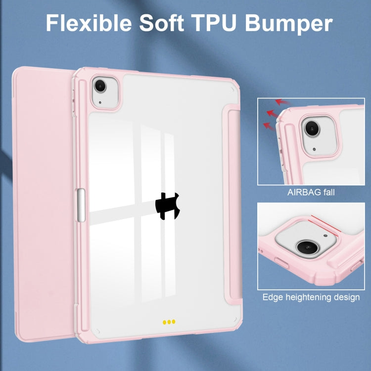 For iPad Air 13 2025 / 2024 Pure Color 3-fold Clear TPU Smart Leather Tablet Case(Pink) by buy2fix