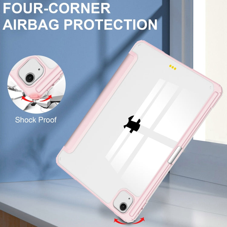 For iPad Air 13 2025 / 2024 Pure Color 3-fold Clear TPU Smart Leather Tablet Case(Pink) by buy2fix