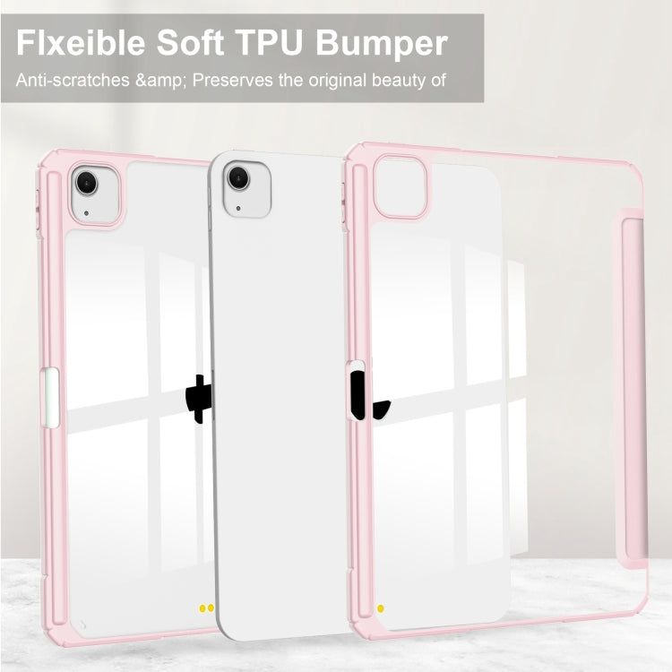 For iPad Air 13 2025 / 2024 Pure Color 3-fold Clear TPU Smart Leather Tablet Case(Pink) by buy2fix