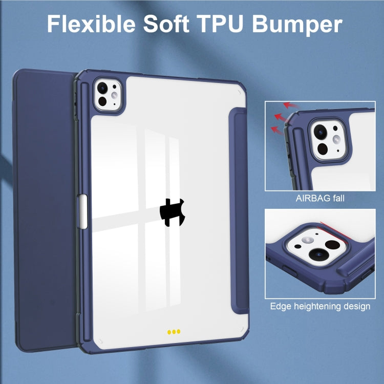 For iPad Pro 13 2024 Pure Color 3-fold Clear TPU Smart Leather Tablet Case(Dark Blue) - iPad Pro 13 2024 Cases by buy2fix | Online Shopping UK | buy2fix