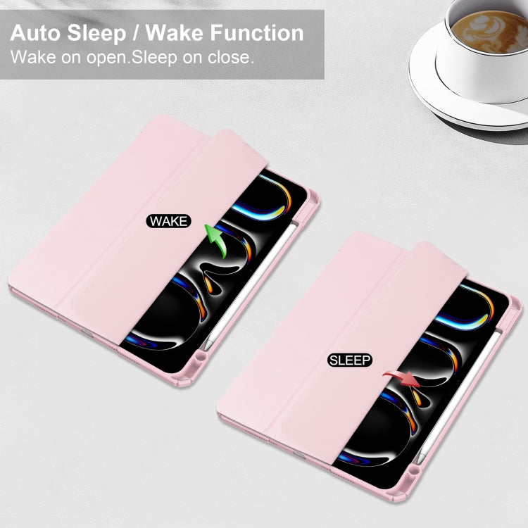 For iPad Pro 13 2025 / 2024 Pure Color 3-fold Clear TPU Smart Leather Tablet Case(Pink) by buy2fix