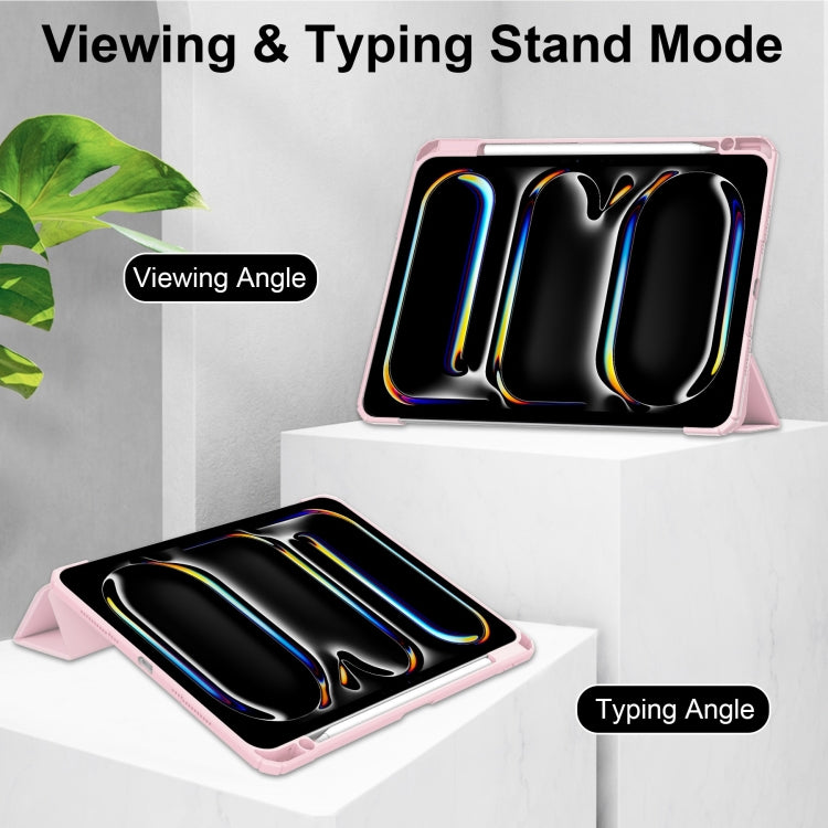 For iPad Pro 13 2025 / 2024 Pure Color 3-fold Clear TPU Smart Leather Tablet Case(Pink) by buy2fix