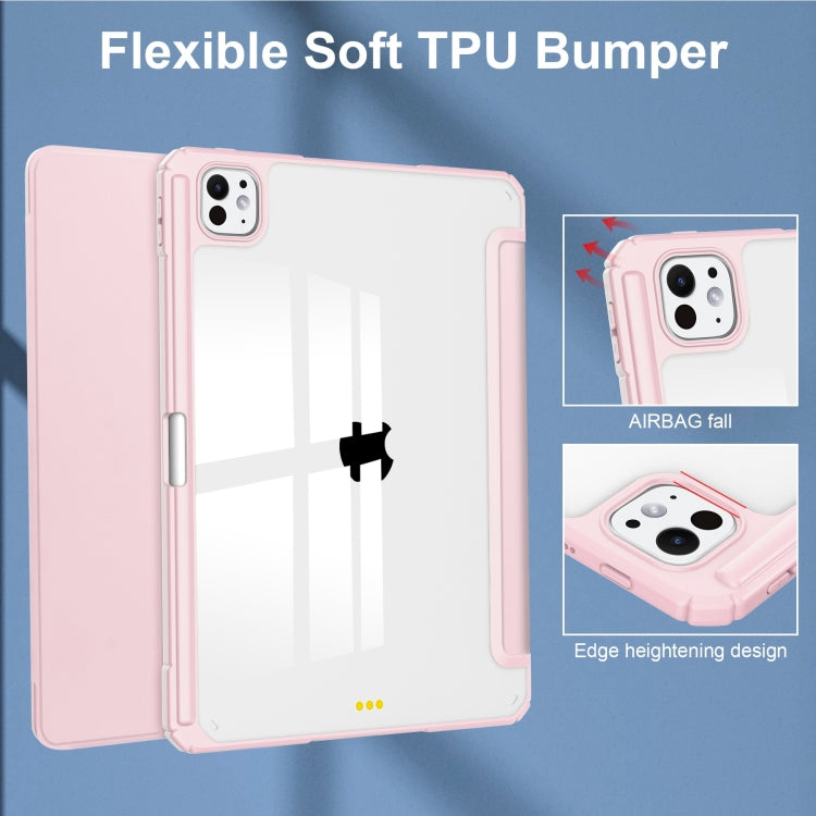 For iPad Pro 13 2025 / 2024 Pure Color 3-fold Clear TPU Smart Leather Tablet Case(Pink) by buy2fix