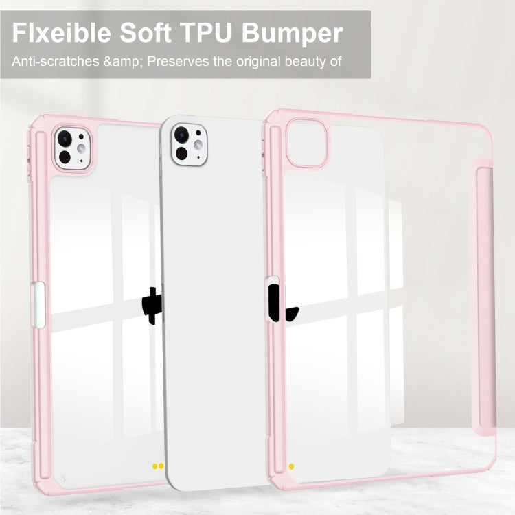 For iPad Pro 13 2025 / 2024 Pure Color 3-fold Clear TPU Smart Leather Tablet Case(Pink) by buy2fix