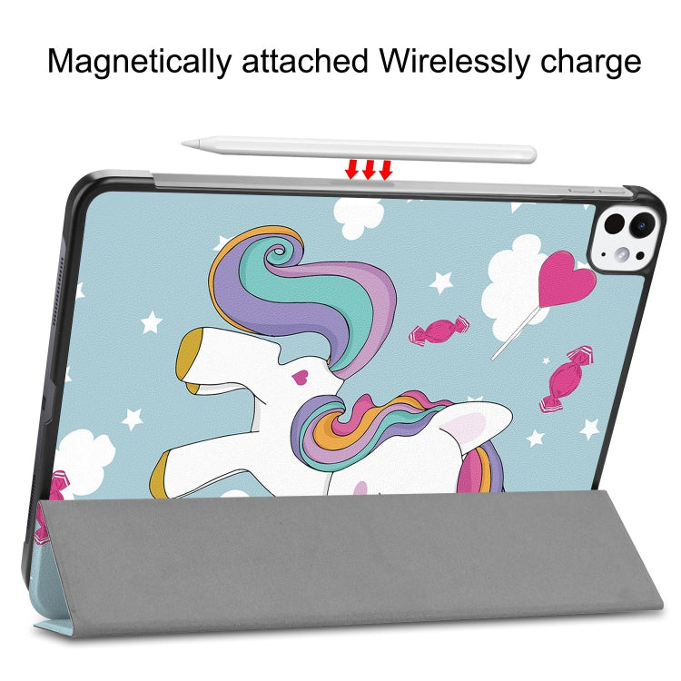 For iPad Pro 11 2024 Custer Painted 3-Fold Holder Smart Leather Tablet Case(Unicorn) - iPad Pro 11 2024 Cases by buy2fix | Online Shopping UK | buy2fix