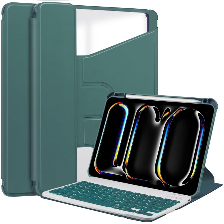 For iPad Pro 13 2024 Transparent Rotation Smart Leather Tablet Case with Keyboard(Dark Green) - iPad Pro 13 2024 Cases by buy2fix | Online Shopping UK | buy2fix