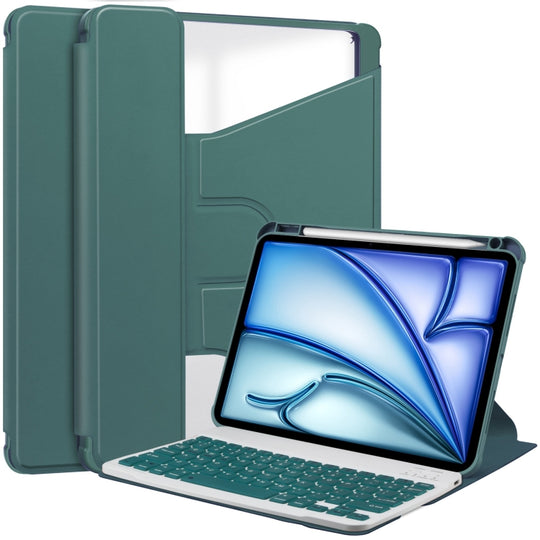 For iPad Air 13 2026 / 2025 / 2024 Transparent Rotation Smart Leather Tablet Case with Keyboard(Dark Green)