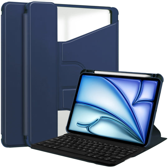 For iPad Air 13 2026 / 2025 / 2024 Transparent Rotation Smart Leather Tablet Case with Keyboard(Dark Blue)