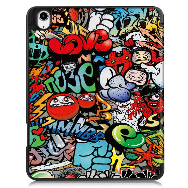 For iPad Air 13 2024 Custer Painted 3-Fold Holder Smart Leather Tablet Case with Pen Tray(Graffiti) - iPad Air 13 2024 Cases by buy2fix | Online Shopping UK | buy2fix