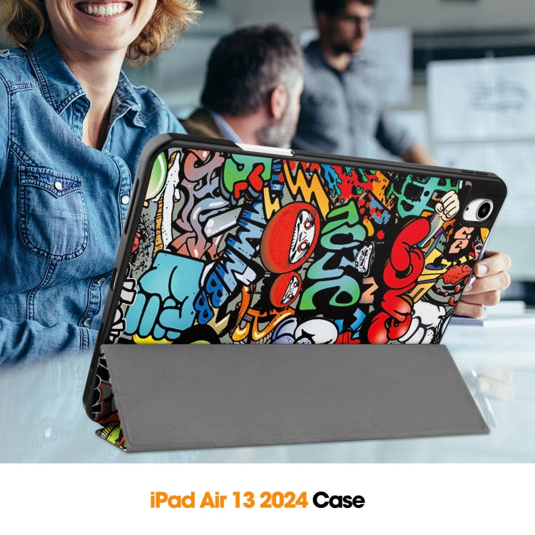 For iPad Air 13 2024 Custer Painted 3-Fold Holder Smart Leather Tablet Case with Pen Tray(Graffiti) - iPad Air 13 2024 Cases by buy2fix | Online Shopping UK | buy2fix