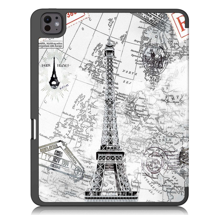 For iPad Pro 13 2024 Custer Painted 3-Fold Holder Smart Leather Tablet Case with Pen Tray(Eiffel Tower) - iPad Pro 13 2024 Cases by buy2fix | Online Shopping UK | buy2fix