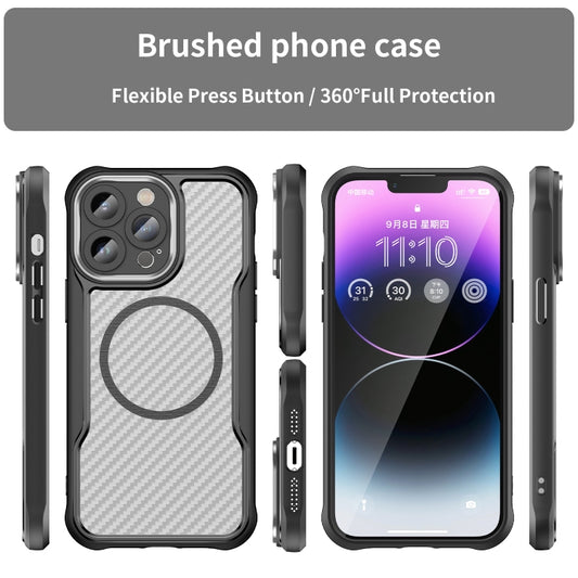 For iPhone 15 Pro Carbon Fiber Texture MagSafe Translucent Phone Case(Black) by buy2fix