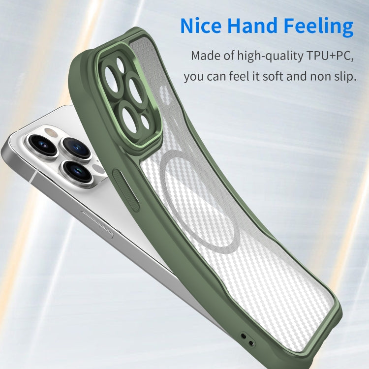 For iPhone 15 Plus / 14 Plus Carbon Fiber Texture MagSafe Translucent Phone Case(Green) - iPhone 15 Plus Cases by buy2fix | Online Shopping UK | buy2fix