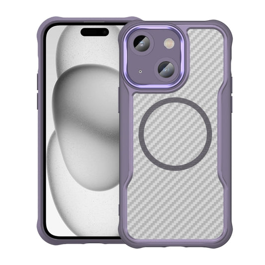 For iPhone 15 Plus / 14 Plus Carbon Fiber Texture MagSafe Translucent Phone Case(Purple) by buy2fix