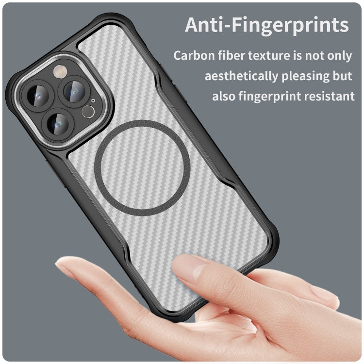 For iPhone 15 Carbon Fiber Texture MagSafe Translucent Phone Case(Black) - iPhone 15 Cases by buy2fix | Online Shopping UK | buy2fix