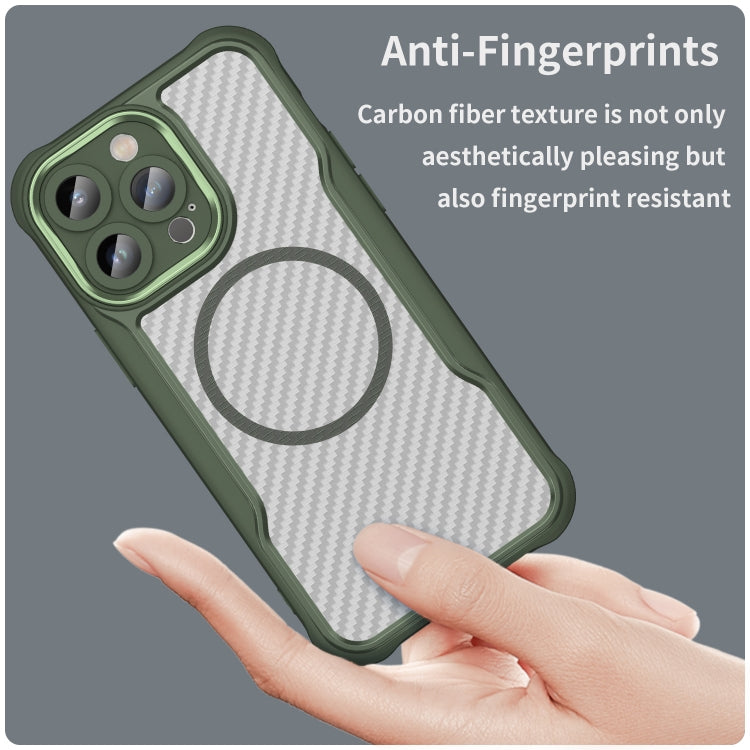 For iPhone 14 Pro Carbon Fiber Texture MagSafe Translucent Phone Case(Green) - iPhone 14 Pro Cases by buy2fix | Online Shopping UK | buy2fix