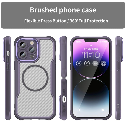 For iPhone 14 Pro Max Carbon Fiber Texture MagSafe Translucent Phone Case(Purple) by buy2fix