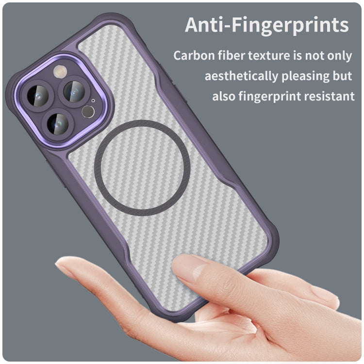 For iPhone 13 Pro Carbon Fiber Texture MagSafe Translucent Phone Case(Purple) - iPhone 13 Pro Cases by buy2fix | Online Shopping UK | buy2fix