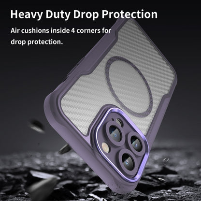 For iPhone 12 Carbon Fiber Texture MagSafe Translucent Phone Case(Purple) - iPhone 12 / 12 Pro Cases by buy2fix | Online Shopping UK | buy2fix