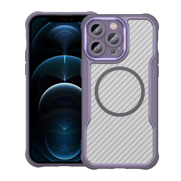 For iPhone 12 Pro Max Carbon Fiber Texture MagSafe Translucent Phone Case(Purple) - iPhone 12 Pro Max Cases by buy2fix | Online Shopping UK | buy2fix