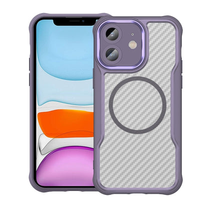 For iPhone 11 Carbon Fiber Texture MagSafe Translucent Phone Case(Purple) - iPhone 11 Cases by buy2fix | Online Shopping UK | buy2fix