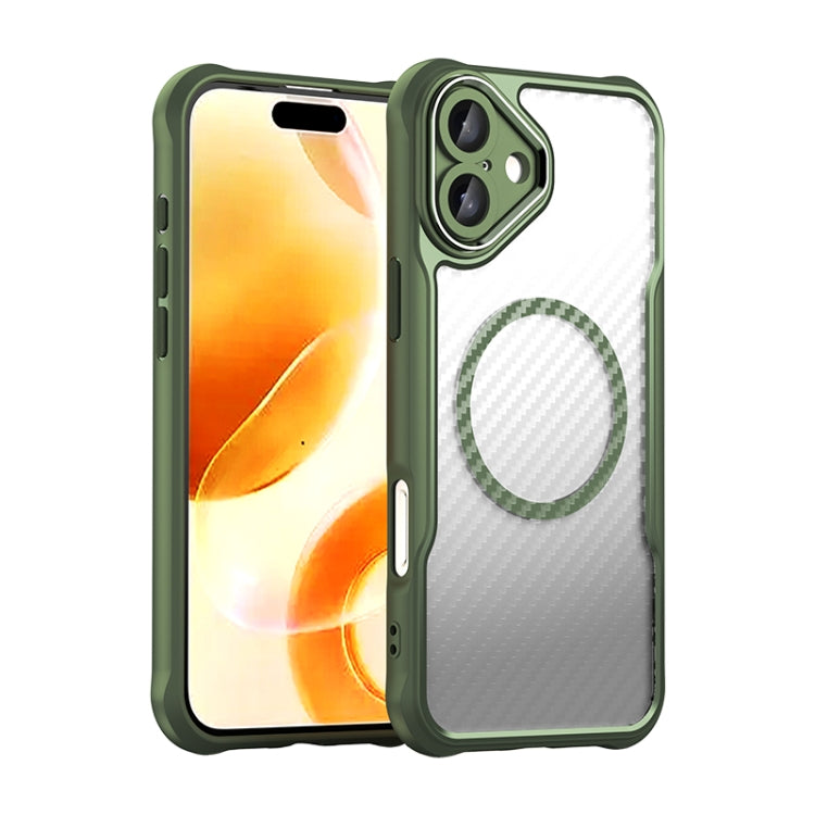 For iPhone 16 Plus Carbon Fiber Texture MagSafe Translucent Phone Case(Green) - iPhone 16 Plus Cases by buy2fix | Online Shopping UK | buy2fix