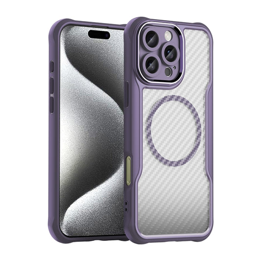 For iPhone 16 Pro Max Carbon Fiber Texture MagSafe Translucent Phone Case(Purple) by buy2fix