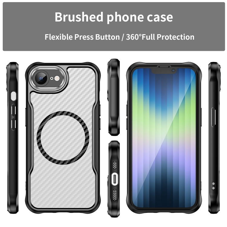 For iPhone 16e Carbon Fiber Texture MagSafe Translucent Phone Case(Black) by buy2fix