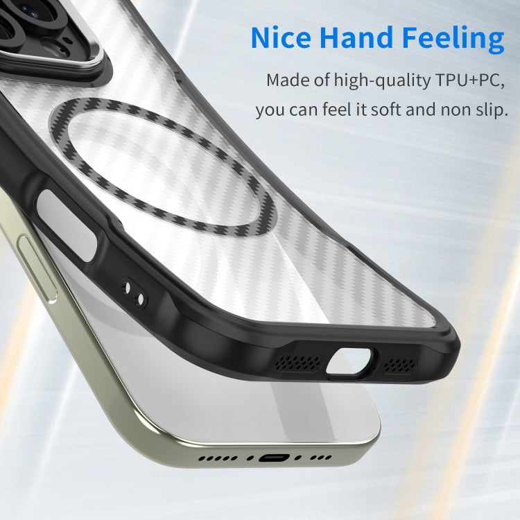 For iPhone 16e Carbon Fiber Texture MagSafe Translucent Phone Case(Black) by buy2fix