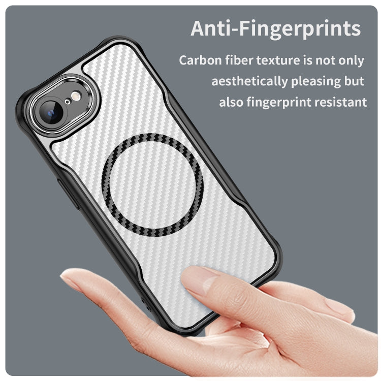 For iPhone 16e Carbon Fiber Texture MagSafe Translucent Phone Case(Black) by buy2fix