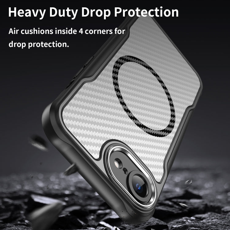 For iPhone 16e Carbon Fiber Texture MagSafe Translucent Phone Case(Black) by buy2fix