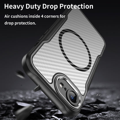 For iPhone 16e Carbon Fiber Texture MagSafe Translucent Phone Case(Black) by buy2fix