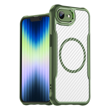 For iPhone 16e Carbon Fiber Texture MagSafe Translucent Phone Case(Green) by buy2fix