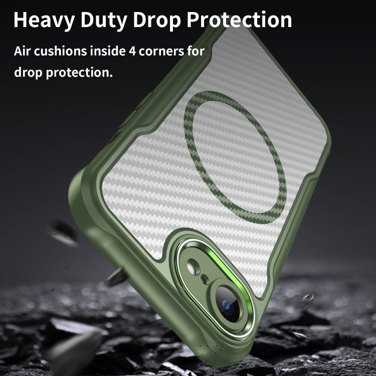 For iPhone 16e Carbon Fiber Texture MagSafe Translucent Phone Case(Green) by buy2fix