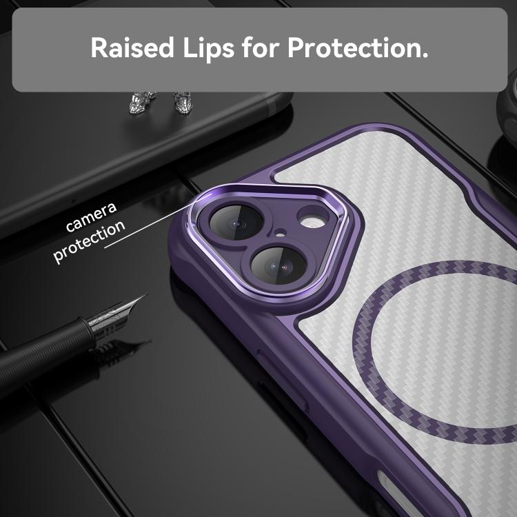 For iPhone 17 Carbon Fiber Texture MagSafe Translucent Phone Case(Purple) - iPhone 17 Cases by buy2fix | Online Shopping UK | buy2fix
