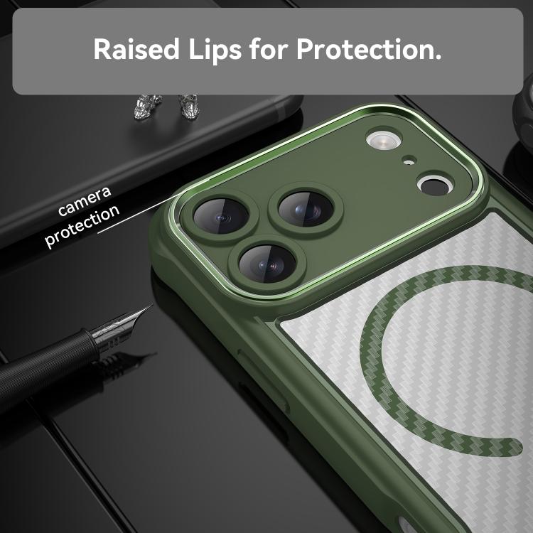For iPhone 17 Pro Max Carbon Fiber Texture MagSafe Translucent Phone Case(Green) - iPhone 17 Pro Max Cases by buy2fix | Online Shopping UK | buy2fix